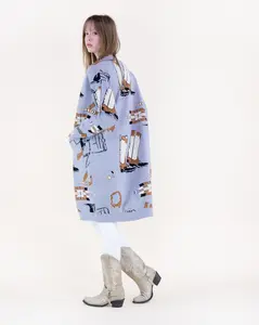 Western Boots Pattern Open Front Knit Cardigan with Long Sleeves and Functional Pockets Knitwear Womenswear