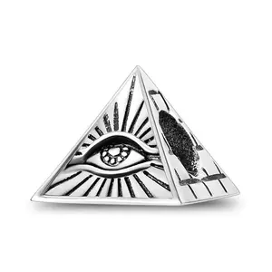 MULA Time Capsule Pyramid Charm, 925 Sterling Silver Plated All Seeing Eye Bead, Ancient Egypt Mystical Memory for Pandora, Grandmother's Secret Box Keepsake, Spiritual Seeker Heirloom Jewelry, Sentimental Gifts for Daughter Wisdom Keeper
