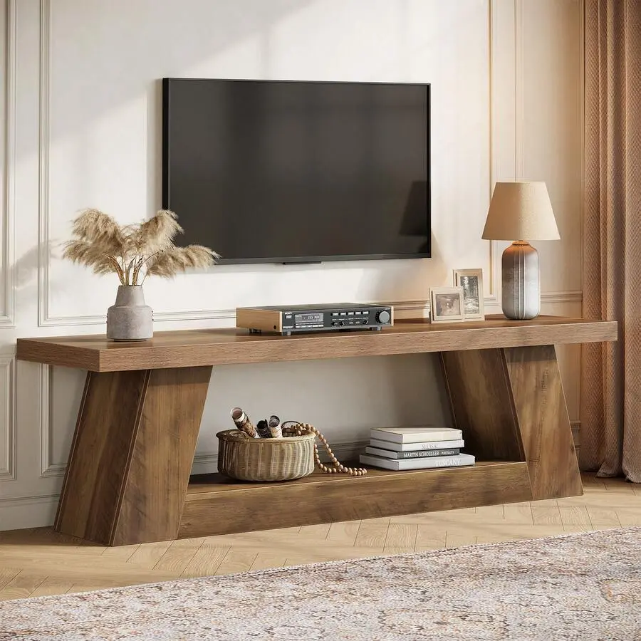 Tribesigns 63" Rustic TV Stand For 55/60/65/75-Inch TVs,  Long Media TV Console With Storage Shelve, Entertainment Center Television Stand For Living Room, Bedroom (Brown)
