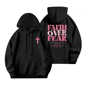 Faith Over Fear Graphic Tees - Vintage Trendy Urban Hoodie for Fashion Lovers - Stylish Casual Everyday Wear with Minimalist Bold Slogan & Breathable Comfort For Women For Men