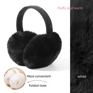 Plush Faux Fur Ear Muffs - Winter Fashion Accessories Ear Cover with Adjustable Headband, Foldable Design for Warmth & Style, Available in White, Black, Pink, Fluffy, Ear Warmers