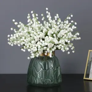 Eternal Spring Faux Lily of the Valley Bouquet Set 20 Pcs, Lifelike Bell Flowers with Greenery, UV Resistant for Weddings Parties Decor