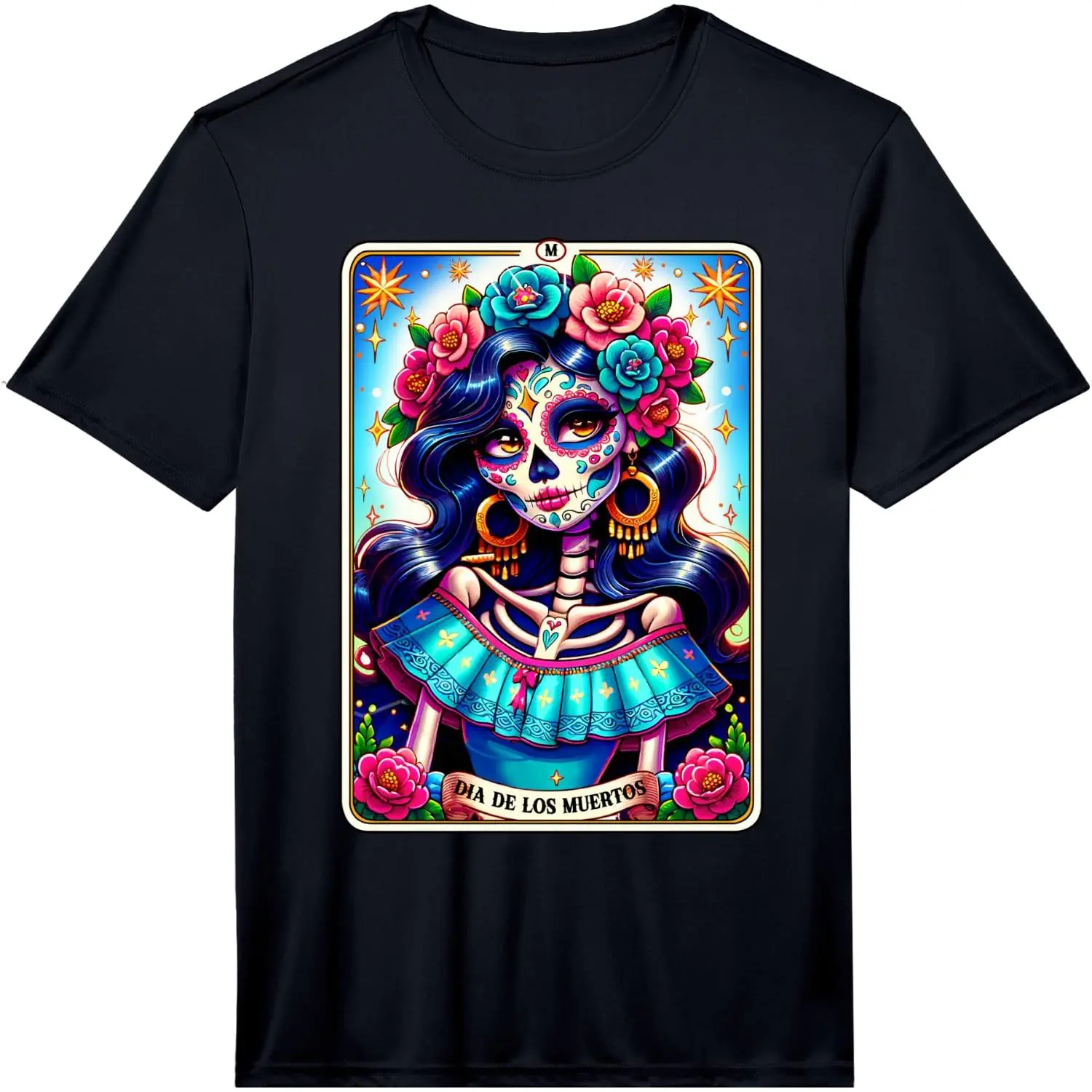 100% Cotton Tarot Card Dia De Los Muertos Woman Catrina Day of The Dead Performance T-Shirt