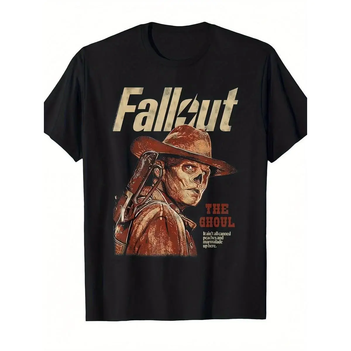 Casual Graphic T-Shirt for Men, Vintage Post-Apocalyptic Skull Cowboy Print, 100% Cotton Short Sleeve Crew Neck Gaming Tee, Tshirt, Top, Shortsleeve, Menswear, Fabric, Stretch, Skull Art