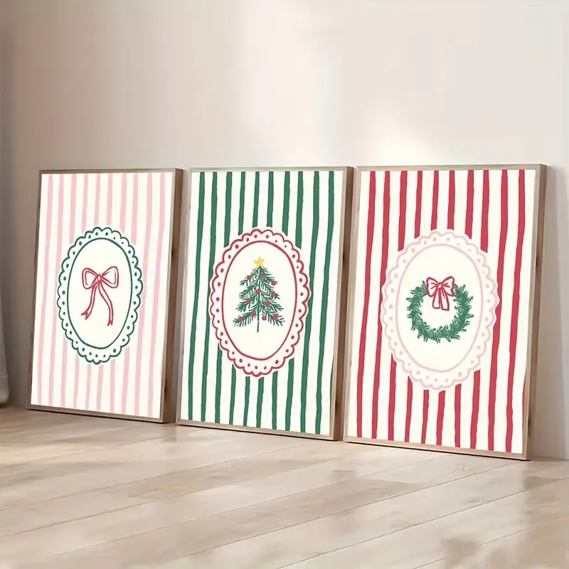 Set of 3 Playful Christmas Poster, Stylish Holiday Print, Adorable Winter Decor, Unframed Festive Art