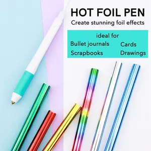 7PCS/Sets Heated Foil Pens & Gold Glimmer Hot Foil Roll Sets, USB Hot Foil Pen; Heat Active Pen, Write, Draw, Trace, and Stencil Your Way to Shiny Foiled Beauty On Paper, Wood, Leather