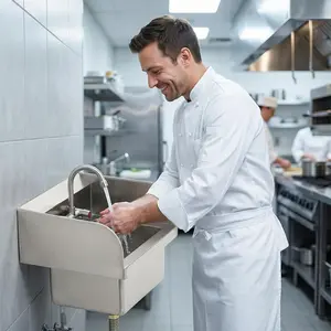 Compact & Durable Hand Wash Basin for Commercial Spaces! Stainless Steel Sink with Hot & Cold Faucet, Wall Mount/Drop-In, Backsplash & Drain Kit Included for Kitchen Bar Garage Use