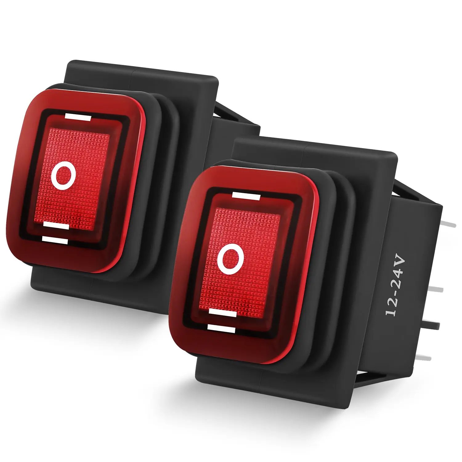 Nilight 6Pin DPDT 3-Position Latching Rocker Switch (2PCS), Red LED Lighted, IP67 Waterproof, 20A 12VDC 125VAC, Snap-In Mount, Silver-Plated Terminals, Metal+Plastic, Switch-Included for Car Boat Motor Control