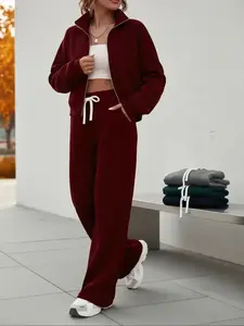 Women's Casual Sportswear Sweatsuits Set, Long Sleeve Zipper Stand Collar Top and Pants, Fall Winter Commuter, Outdoor Sports, 4 Colors Available, Sweatsuit Sets