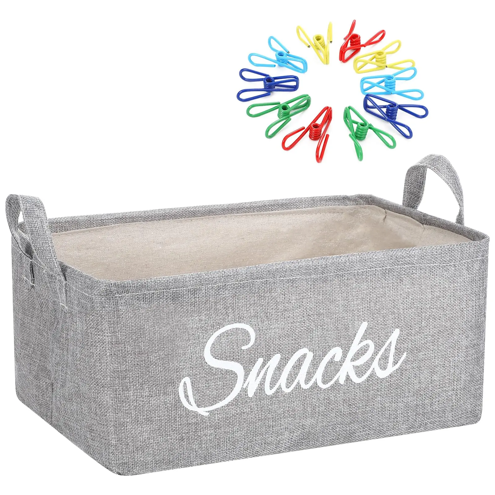 17 Snack Basket Sets  Storage Bin For Pantry Shelves With 16 2 Inch Chip Clips Organizer Kitchen Home Chips Popcorn Candy Pretzels(burlap Grey)
