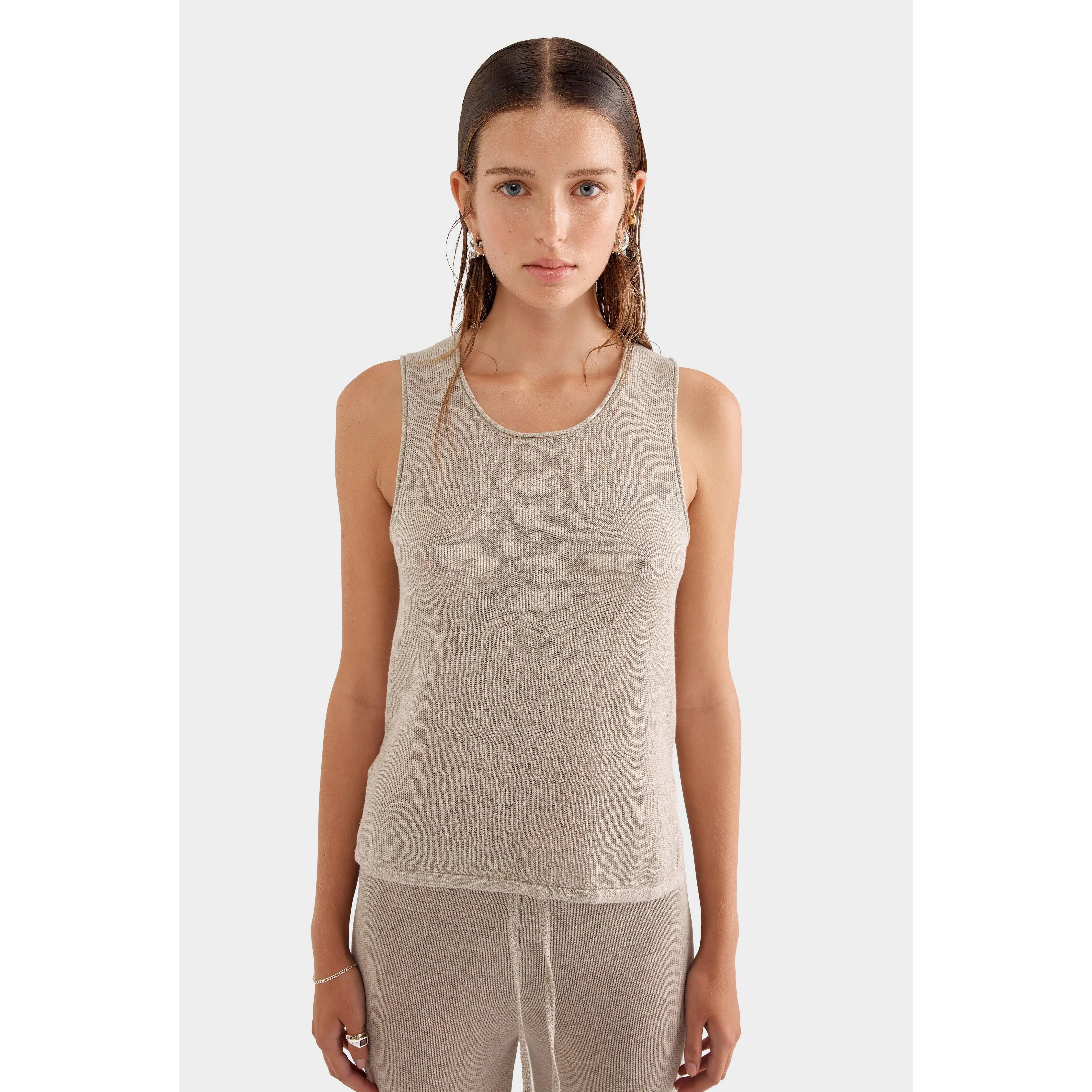 Linen Knitted Tank - Taupe