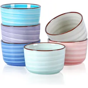 Ramekins 6 OZ Oven Safe, Creme Brulee Ramekins Porcelain Pudding Custard Cups, Small Souffle Dishes, Mini Bowls for Baking Dips Snacks, Set of 6, Gradient Color