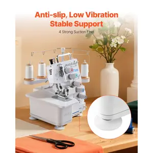 VEVOR Serger Overlock Sewing Machine, 1250 Stitches Per Minute, 2-3-5 Thread Capability, with LED Light and Strong Suction Feet, Heavy-Duty Metal Frame Sewing Machine for Various Fabrics, White