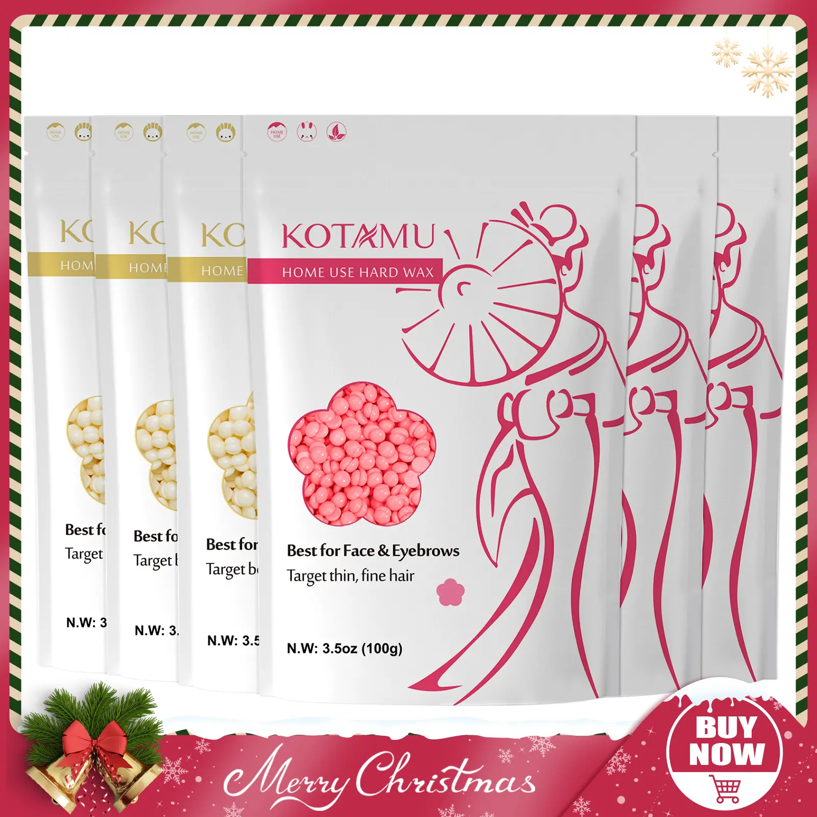 KOTAMU Hard Wax, Hypoallergenic Body Care Formula for Smooth Skin, for Full Body, Facial & Bikini Line, 6-Pack for All Skin Types