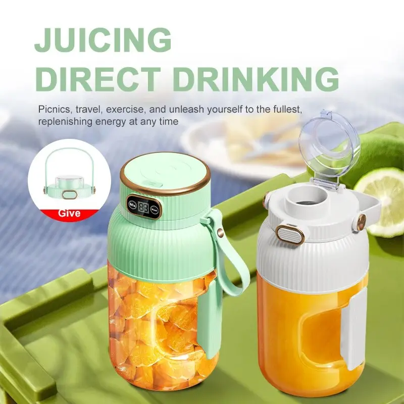 1000ML Cordless Portable Juicer Blender - USB Rechargeable Spill-Proof Personal Cup for On-the-Go Fruit Smoothies, Shakes