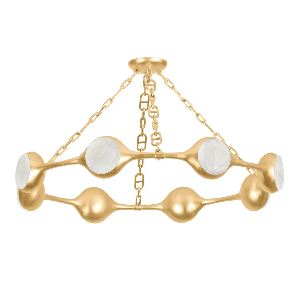 Riviere 8-Light Chandelier with Vintage Gold Leaf Finish and Ice Onyx Disc Accents