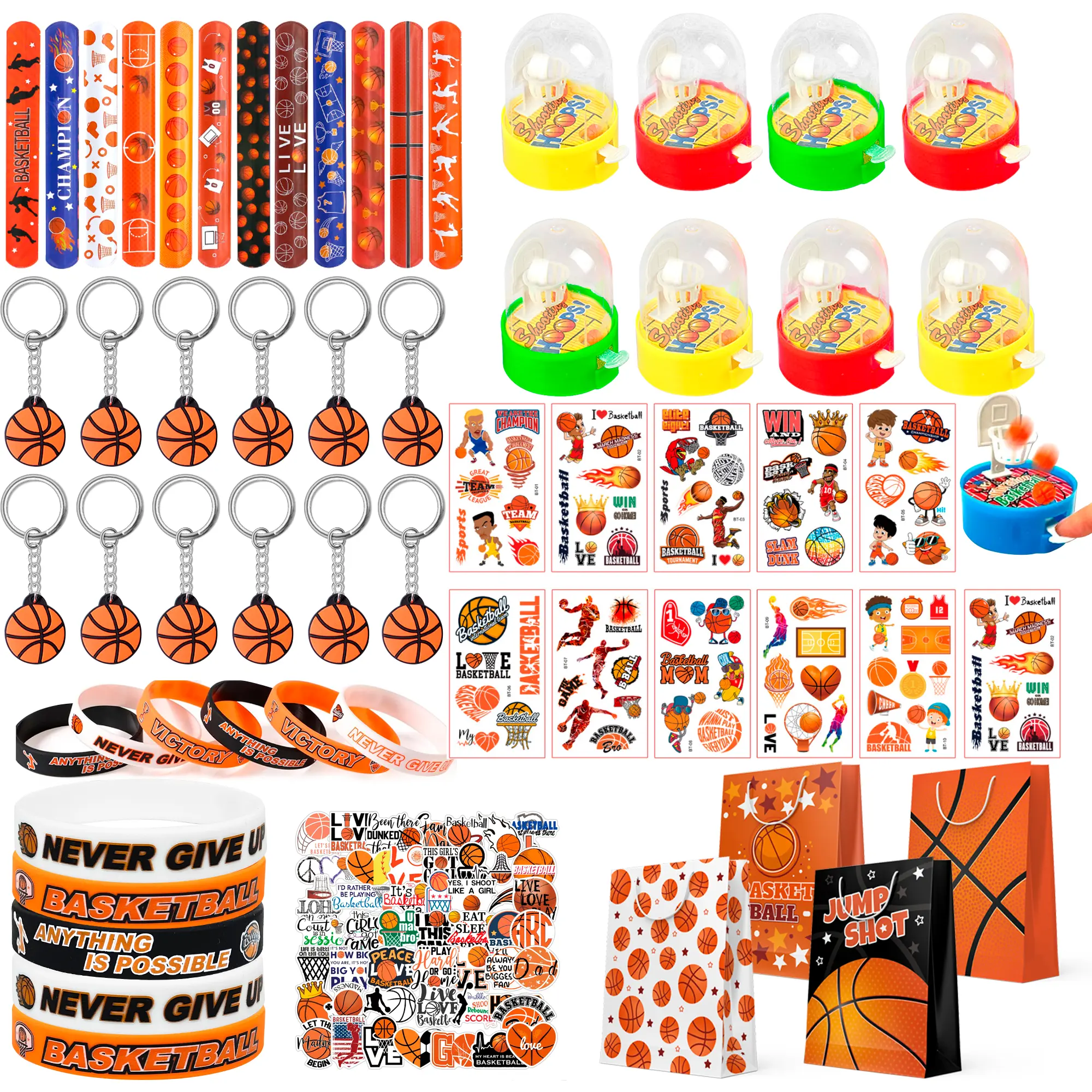 Basketball Party Favors, 122 pcs Basketball Themed Birthday Party Favors - Basketball Party Keychain Gift Bags Slap Bracelets Sticker etc Basketball Goodie Bags Stuffers for Basketball Party Decorations