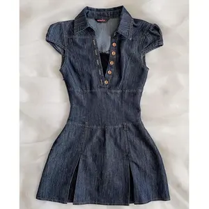 Y2k Denim Dress Slim Y2k Short Sleeve Button Goth Vintage Streetwear Fashion Aesthetics Harajuku Short Dresses Mini Skirt Punk 2000s