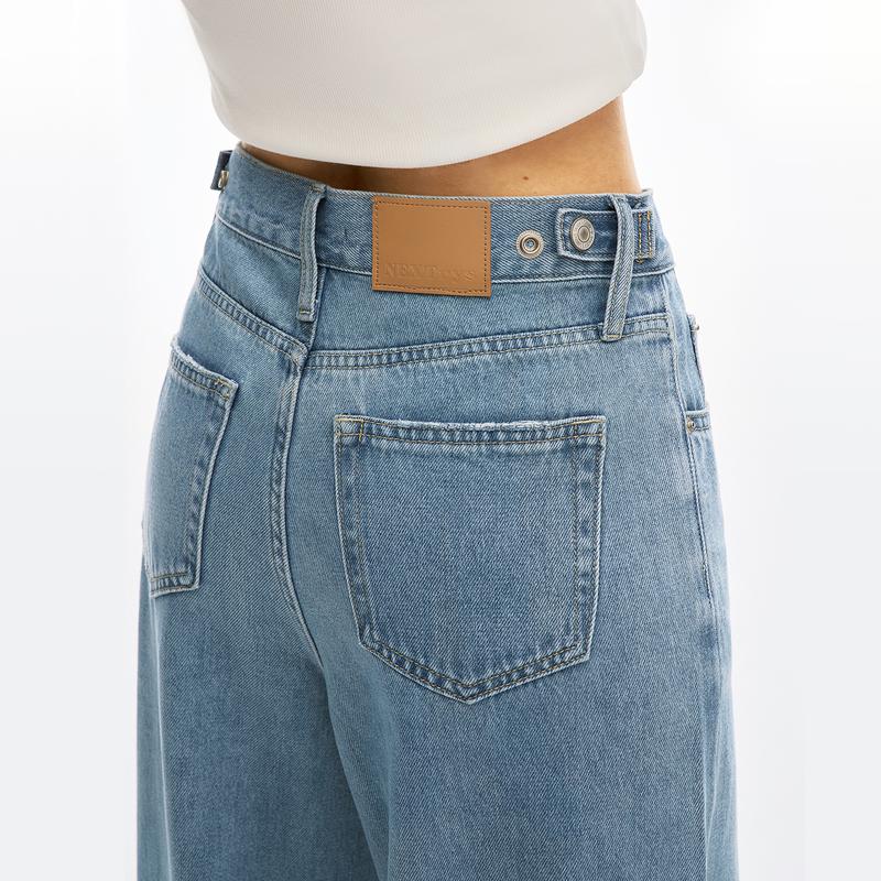 Nextrys AdaptHer Women's High-Rise Wide Straight Leg Baggy Jeans with Snap-Button Waistband Y2K Lightweight Tummy Control Casual Everyday Style Denim Basic Minimalist Maxi