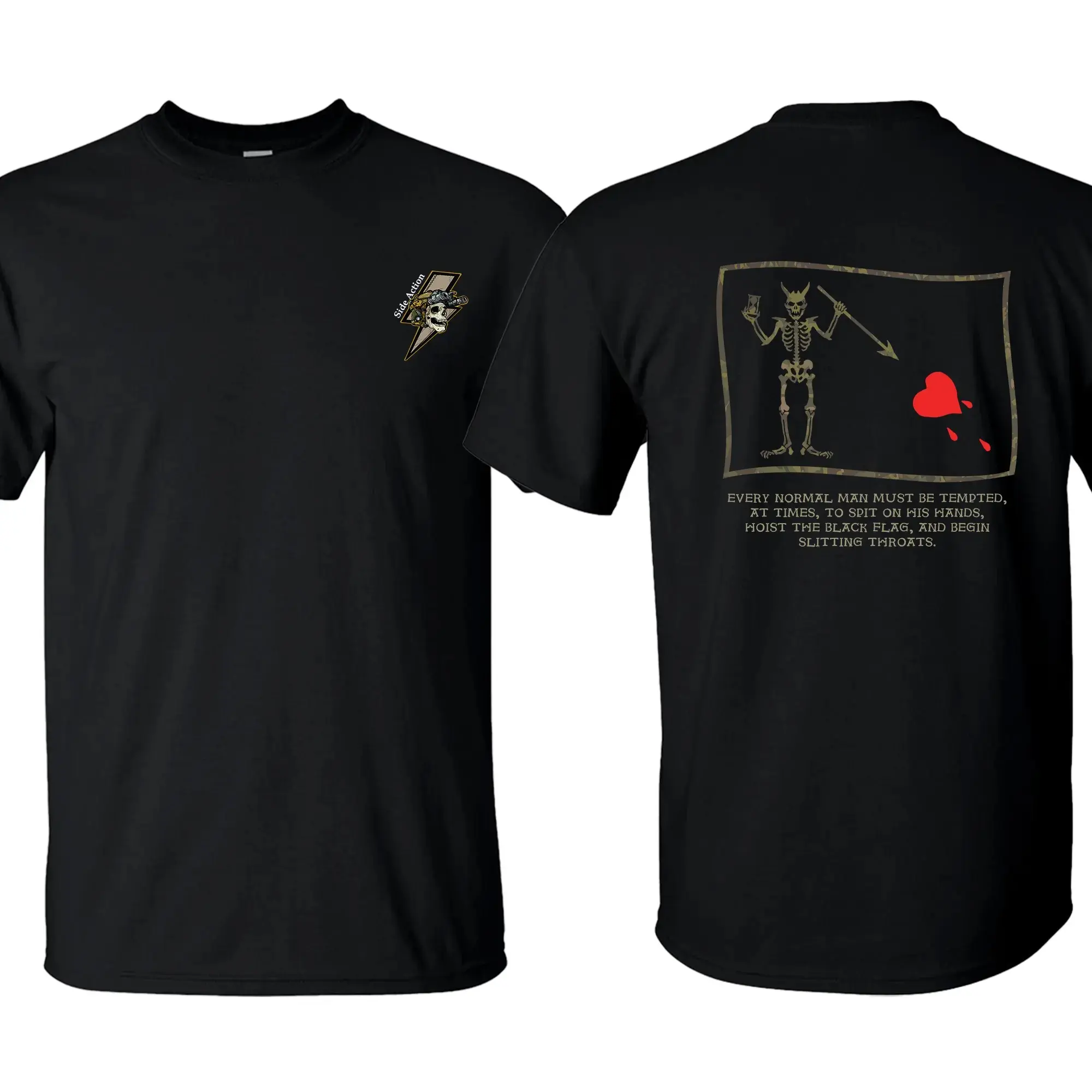 Hoist The Black Flag Skull Warrior Shirt With Dark Military Inspired Graphic And Chaos Driven Message, Streetwear Tactical Tee For Men With Rebel Energy And Bold Style