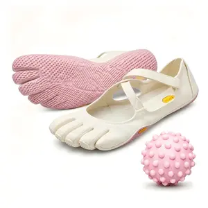 Cream White Cross Strap Five Toe Barefoot Shoes Pink Anti Slip Outsole Breathable Cutout Minimalist Training Footwear for Yoga Pilates Dance Beach Water Sports