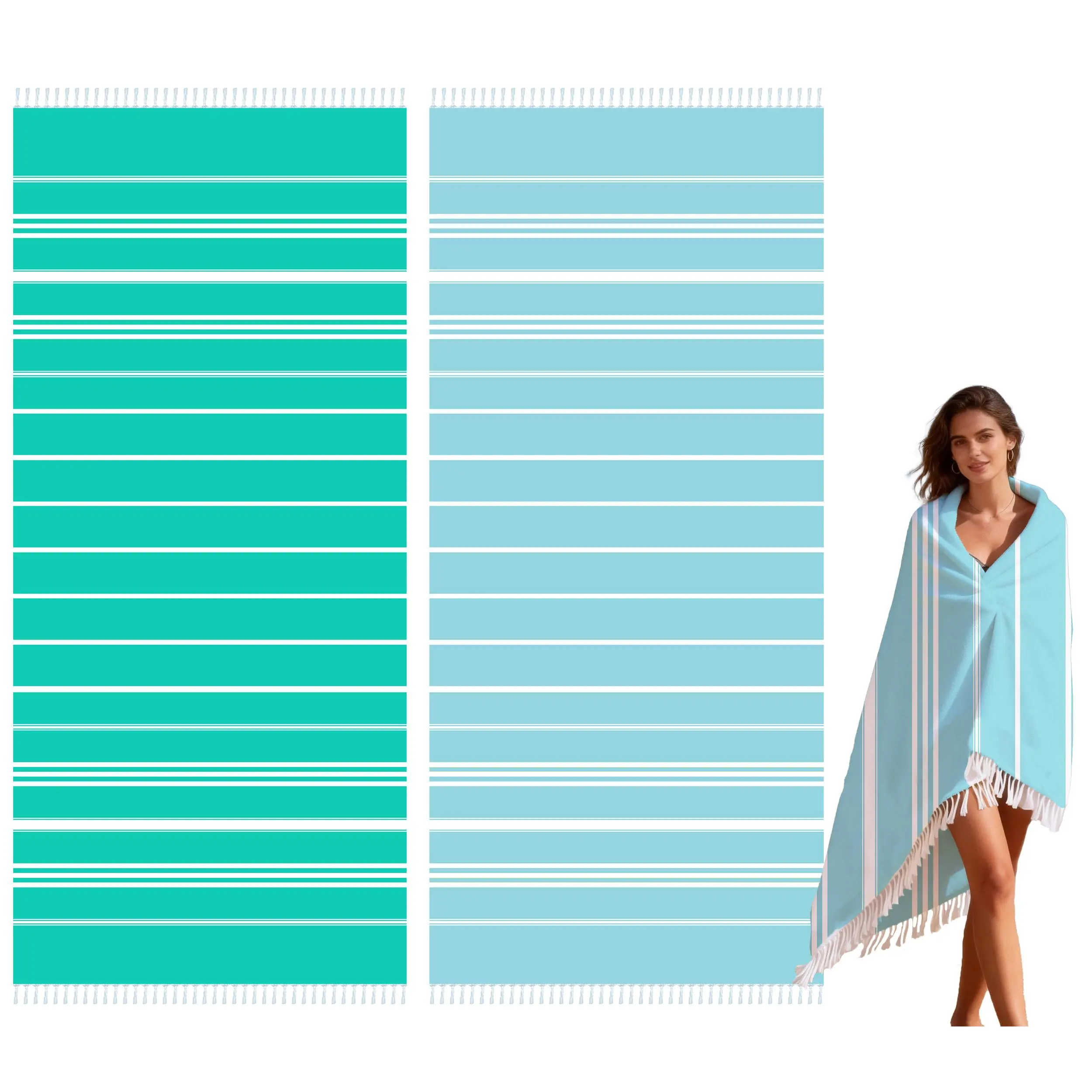 100% Pure Cotton Turkish Fast Dry Beach Towels - Breathable, Lightweight, Sand-Free, Extra-Large 78.7x35.4in 2-Piece Set - Suitable for Bathroom, Travel, Two Piece Set