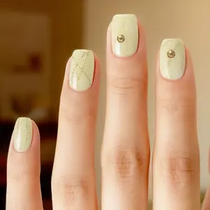 Modern Zen Semi Cured Gel Nail Strips 20+6 Individual Trial Strips | Creamy Sage Green & Metallic Beads | Includes 6 Extra Strips to Try | 5-Min UV Cure | OAUEE