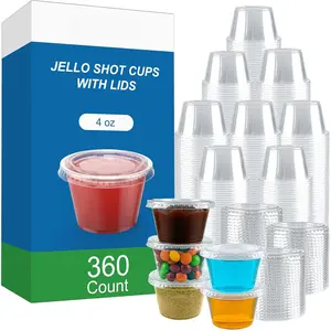 360 Set 4 oz Jello Shot Cups with Lids, Sturdy &  Safe Disposable Plastic Portion Condiment Dipping Sauce Cups, Small Containers for Salad Dressing
