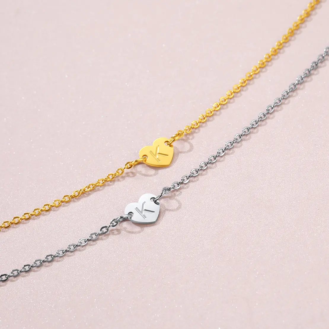 FaithHeart Initial Bracelet 26 Capital Letters Love Heart Stainless Steel Hand Chain
