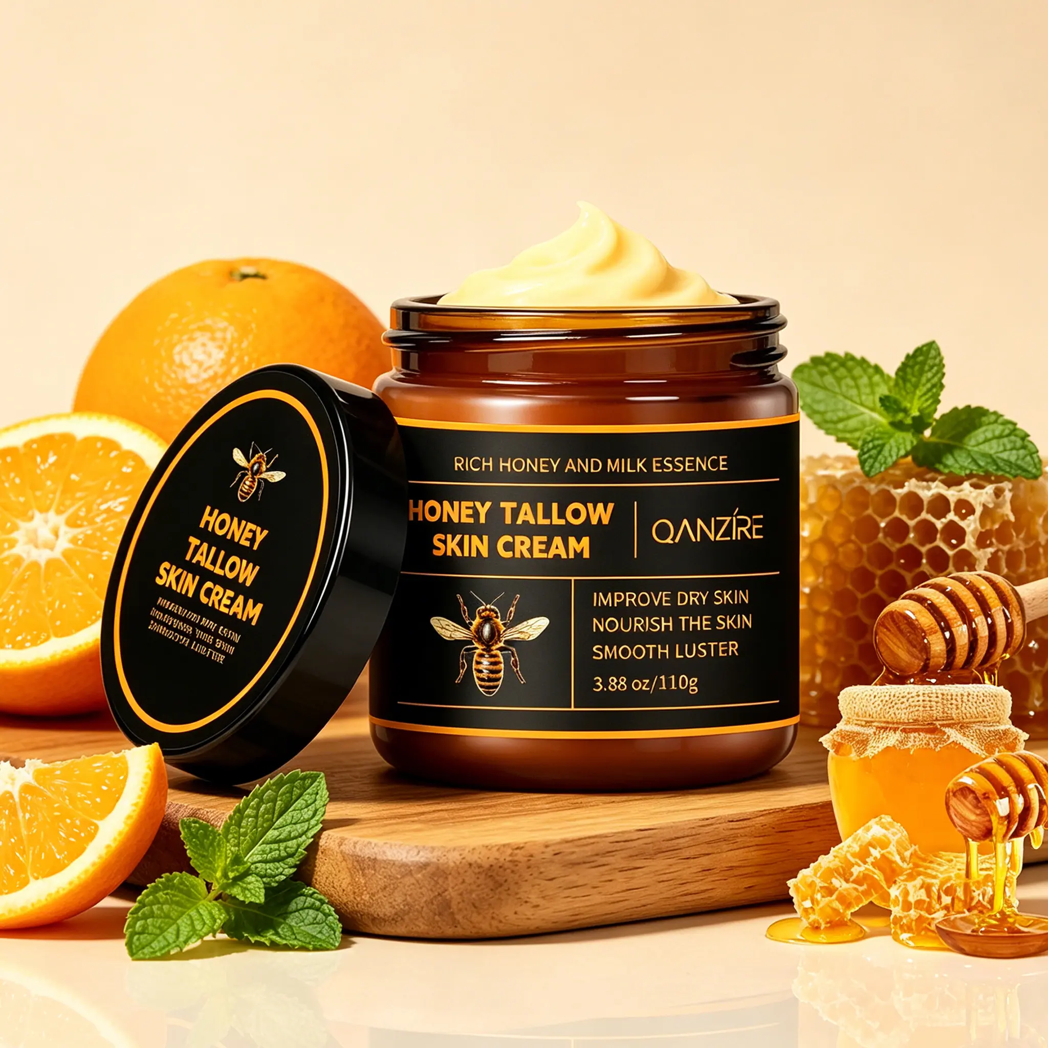 Organic Grass-Fed Beef Tallow Balm with Raw Honey & Antioxidants - Honey-Based, Moisturizing, Non-Toxic, Long-Lasting Body Moisturizer for Dry Skin - Beef Tallow for Skin Care, Honey-Based Body Balm