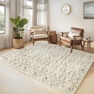 Low Pile Vintage Decorative Floor Covering Carpet Washable Non-Slip Rug Oriental Floral Rug for Bedroom Living Room Dining Room Office Playroom