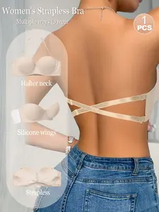 Multi-Wear Invisible Seamless Underwire Bra, Adjustable Strapless Design, Silicone Side Wings, Perfect Fit for Daily Wear, Halter neck, Underwear