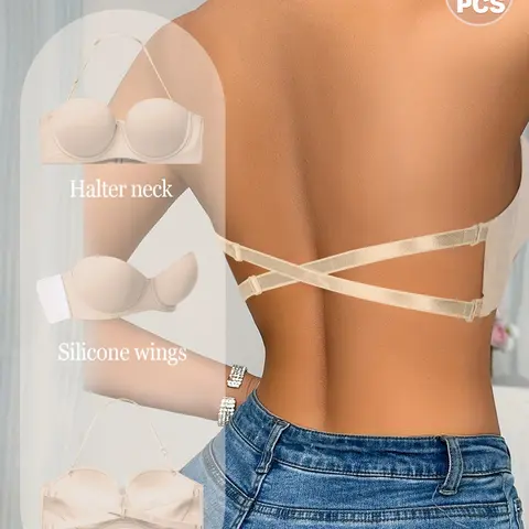 1/2/3pcs Multi-Wear Invisible Seamless Underwire Bra, Adjustable Strapless Design, Silicone Side Wings, Perfect Fit for Daily Wear, Seamless Shaping Bra