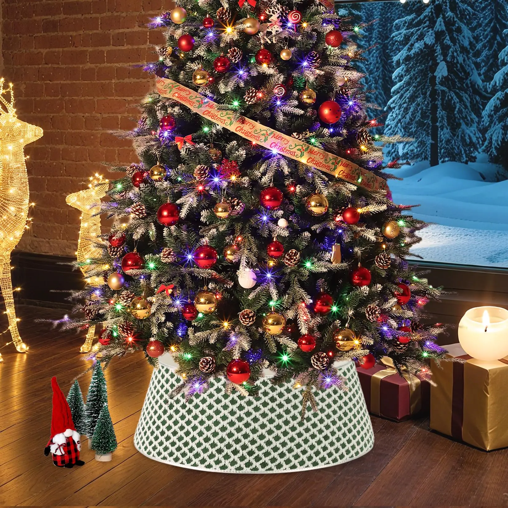 Green Christmas Tree Collar, 33Inch Quilted Christmas Tree Skirt with 2 Clips, Soft Festive Holiday Tree Stand Base Cover, Holiday Skirt for Seasonal Home Décor glass tabletop patio tiles guinea pig wayfair outdoor finds man door umbrella hole