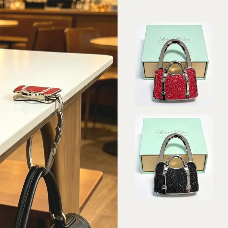 Foldable Handbag Hanger Hook, Portable Purse Holder for Table, Travel-Friendly Folding Bag Hook, Exguisite and Fashionable Handbag Accessory, Gift for Girls ,Travel Essential Compact Pursehook Tote Bag Shoulder Bag