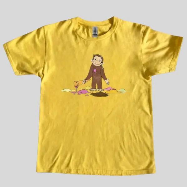 Curious Painting Graphic y2k Tee, Monkey Paintbrush Shirt, Colorful Paint Splatter T-Shirt