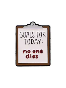 Goals for today:no one dies" Funny Quote Cartoon Pin, Fashionable English Design, Unisex Casual Badge, Zinc Alloy Material, Durable Metal Pins, Multifunctional Accessory for All Seasons