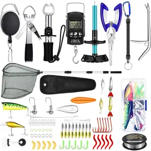 Sosation 134 Pcs Fishing Tool Kit Fishing Gear and Equipment Fishing Pliers Kit Fish Hook Remover Tool Fishing Lip Gripper Set Fishing Lures Baits Tackle Accessories (Blue, Cute Style)