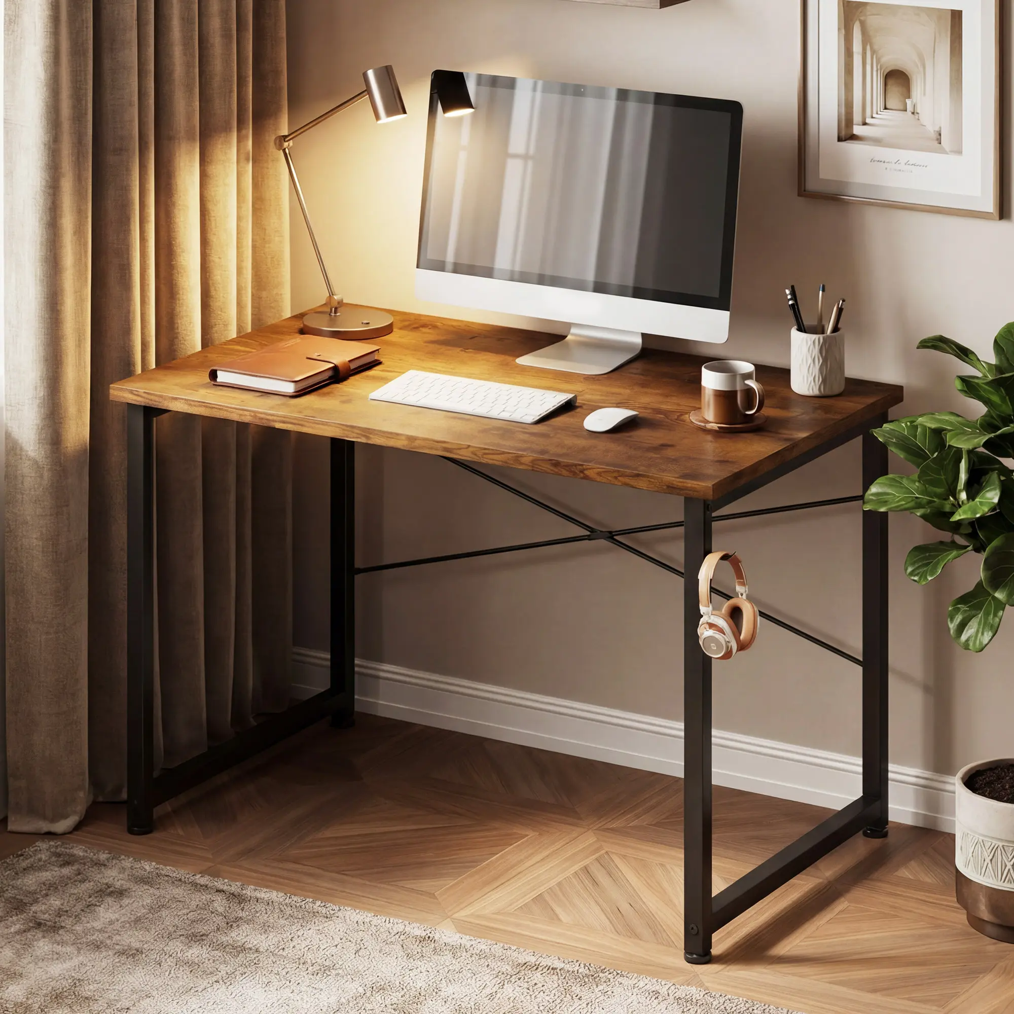 40-In Compact Writing & Home Office Computer Desk with X-Shaped Legs, Simple Look, 265 lb Capacity, Reinforced Frame, Waterproof MDF Top, Scratch-Resistant Surface for Bedroom Small Spaces