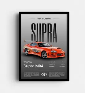 Fast and Furious Supra Poster, Brian O'Conner Car Art, Paul Walker Toyota Supra MK4 Print, JDM Turbo Wall Decor, Street Racing Movie Poster