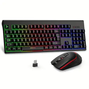 Wireless Gaming Keyboard And Mouse Set, RGB Backlight, Rechargeable Wireless Keyboard And Ergonomic Backlight Mouse For Gaming Work Computer, Christmas Gift game  boy