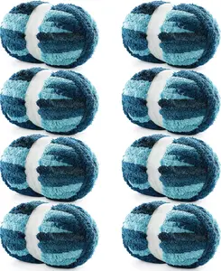 8 Pack Chunky Yarn for Hand Knitting - Chenille Blanket Yarn for Crocheting Blankets - 228 Yds/61.6 Oz Rainbow Ombre Yarns - Super Bulky Soft Thick Mixed Color  Yarns (8, Dark Blue-Blue-Black)