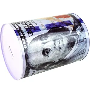 Piggy Bank for Kids - $100 Dollar Bill Design - Comfort Decor 100 Dollar Bill Piggy Bank 5 7/8" Tall Coin Saving Money Currency Benjamin Franklin Tin Can Banknote Jar (1 Pack, 8 1/2" X 6")