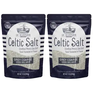 Le Marinier Celtic Salt Organic Grey Coarse, 1.1lb - 18oz Pack of 2. Mineral Rich Unrefined French Sea Salt 100% Natural, Hand Harvested (1.1lb Grey Coarse - Pack of 2)