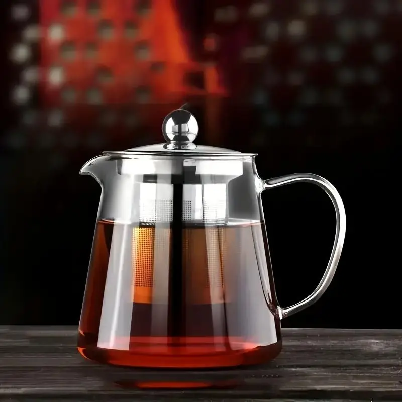 Large Capacity Glass Teapot, 1 Count Household Kitchen Accessories Heat Resistant Tea Pot for Stove, Teapot with Infuser, Teapot with Strainer
