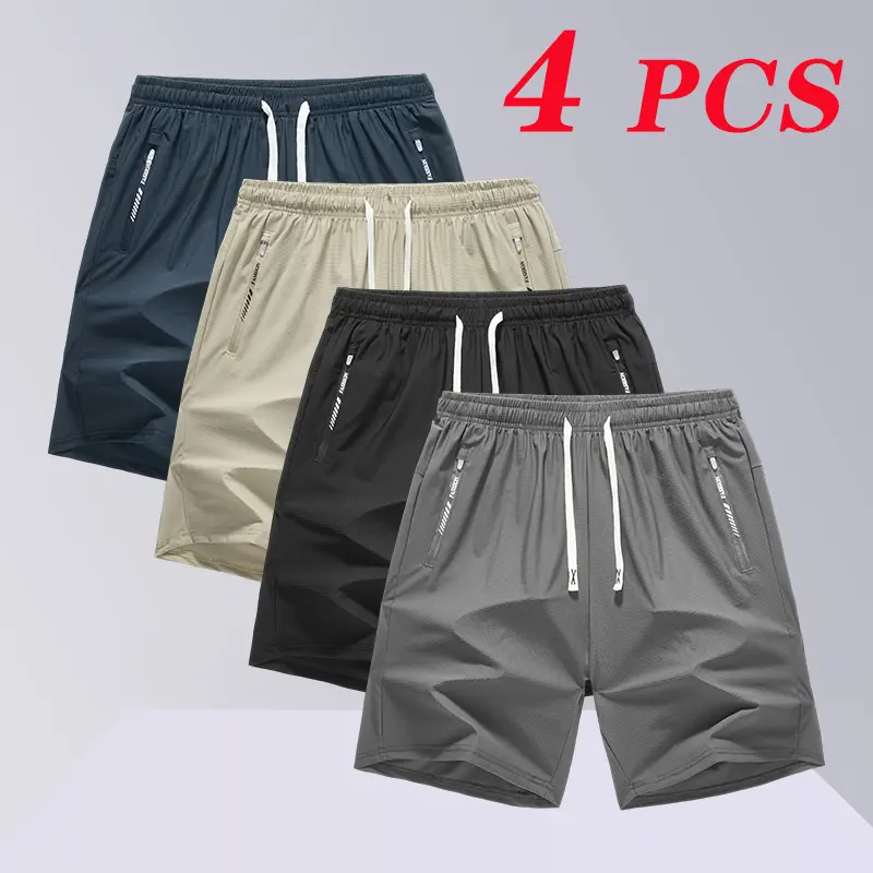 Men's 4-Pack Adjustable Loose-Fitting Medium Chill Lightweight Casual Athletic Shorts, Mid-Length Nylon Blend Cool-Feel Bottoms with Mid-Waist Drawstring, High-Stretch Menswear Ideal for Summer, Adjustable Men's Shorts, Chill Men's Shorts