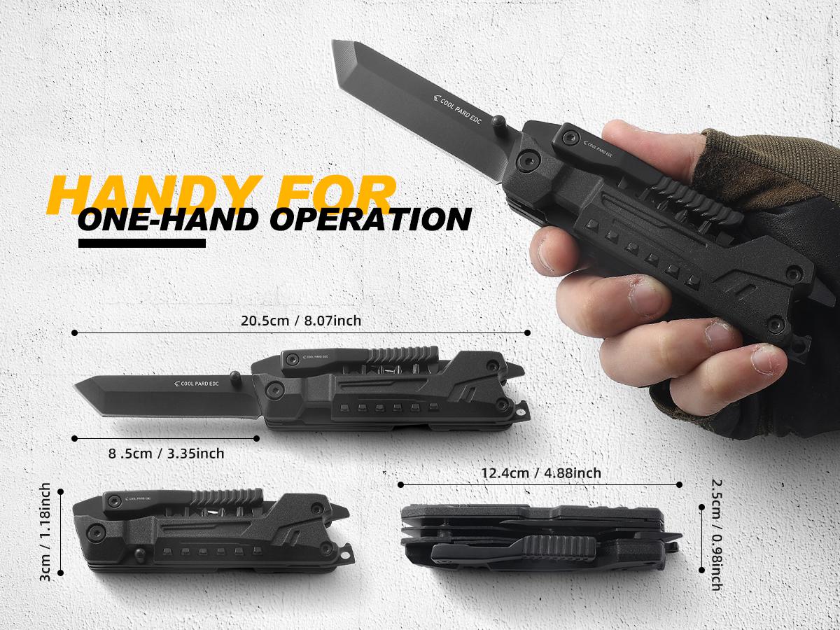 Multitool Knife，17 in 1 Multi Tool Knife,Gifts for Men,Multitool Pocket Knife with Fire Starting Sticks,Bottle Opener,Whistle,Glass Breaker，Perfect for Outdoor,Camping, Survival, Repair