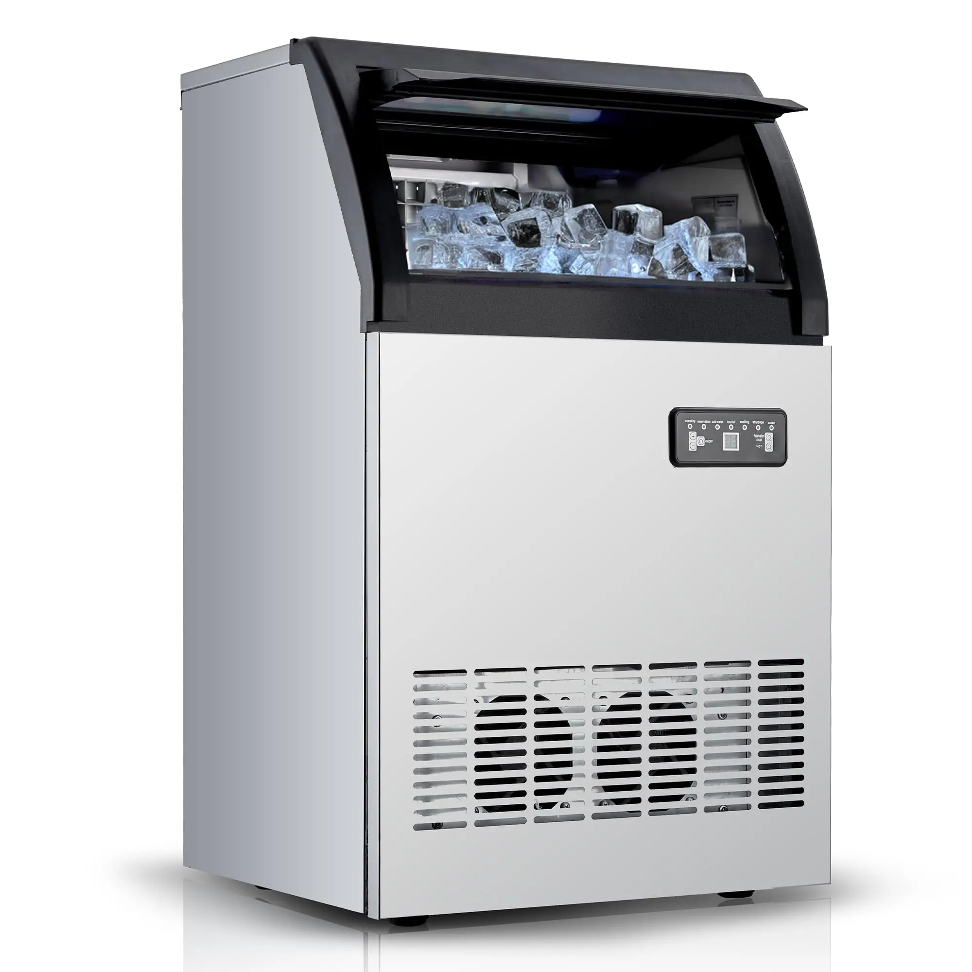 Garvee Upgraded High-Capacity Commercial Ice Maker Machine - 100lbs/24H Output, Stainless Steel, Undercounter, 33lbs Storage, Dual Water Inlet, Professional for Bar, Restaurant, Home, Catering