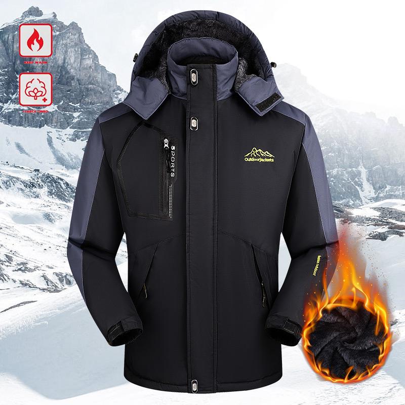 Men's Winter Windproof Waterproof Snow-Fleece Hoodie – Thick, Warm Cold-Weather Jacket; Features a Removable Hood & Zippered Front Closure; Perfect for Outdoor Sports, Hiking & Everyday Commuting; A Versatile Must-Have Piece for Men's Wardrobes