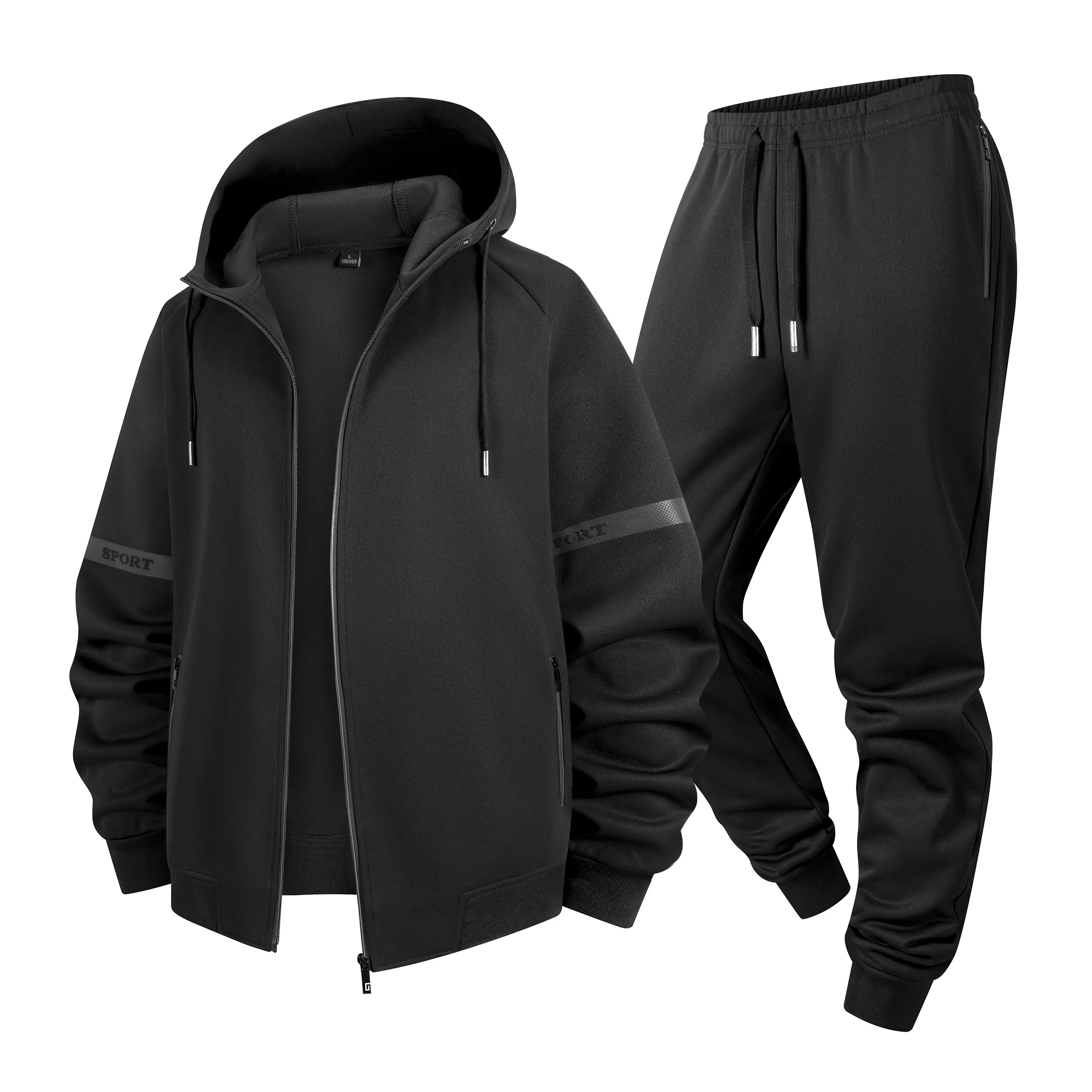 Men Reflective Sport Stripe Zip Up Hoodie Tracksuit Set, Drawstring Elastic Cuff Jogger Pants 2 Piece Casual Athletic Matching Sweat Suit summer outfit men's short fitness sweatsuit